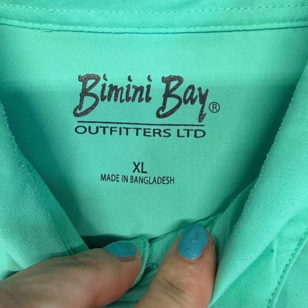 Bimini Bay Fishing Shirt Mens XL Mint Green Bangladesh Poly Mesh Utility Pockets - Picture 3 of 11